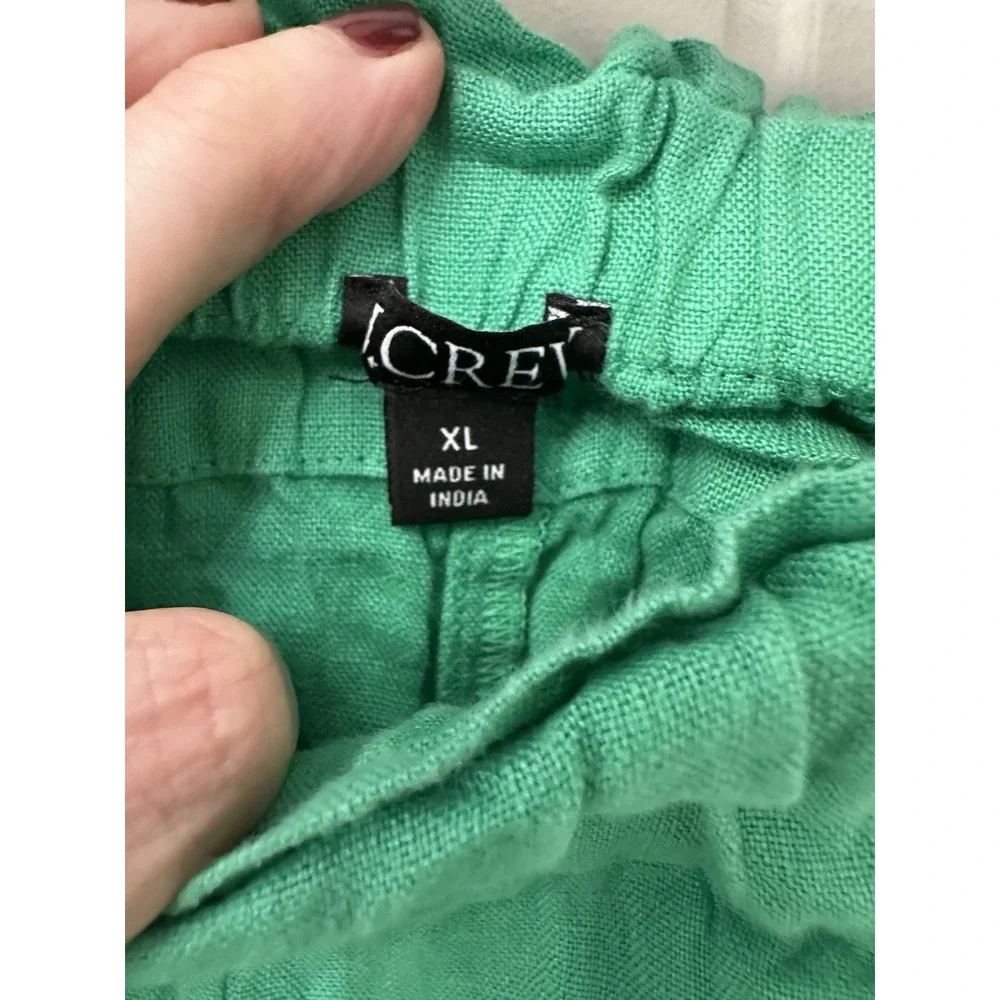 J.Crew Shorts XL Green Linen‎ Elastic Waist Seaside Pocket Casual Relaxed